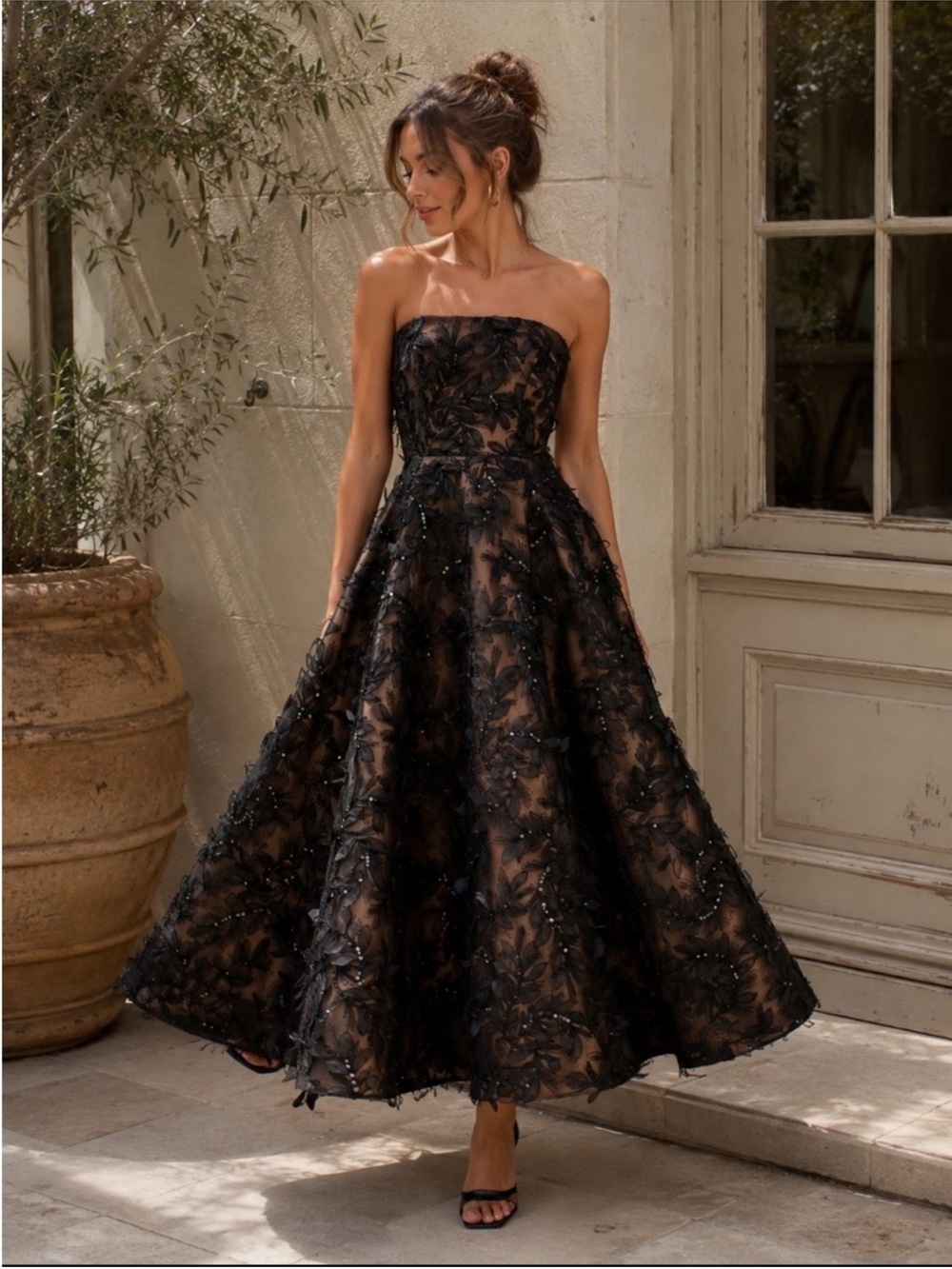 HELSI Celine Dress Sequin 3D Floral Gown Strapless Maxi